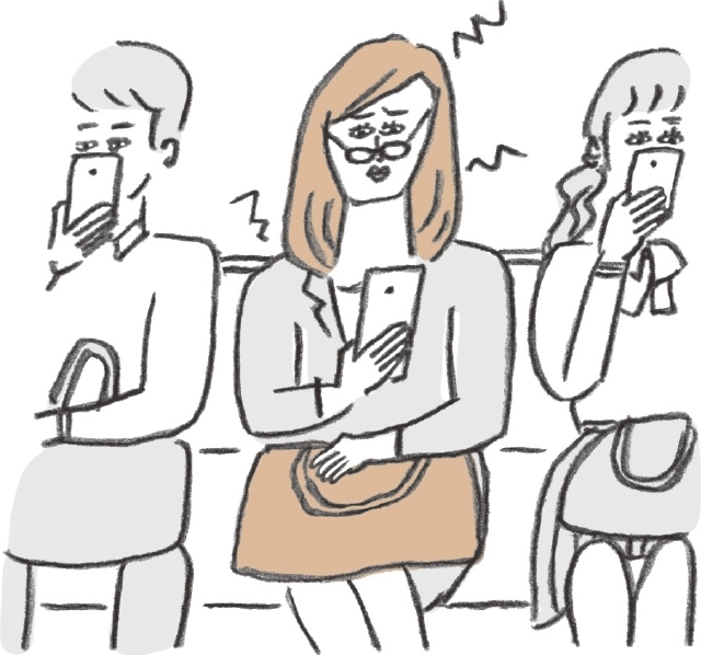 スマホの字が読みづらく、気づくと鼻先にメガネ