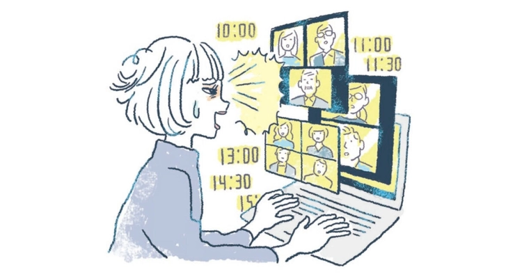 zoomで一日中PCを見ている女性