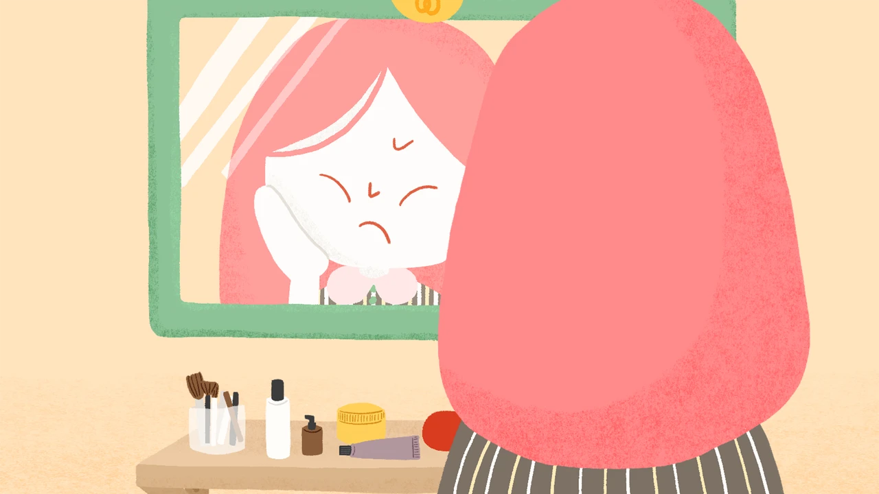 顔や手がむくんで困っている女性のイラスト