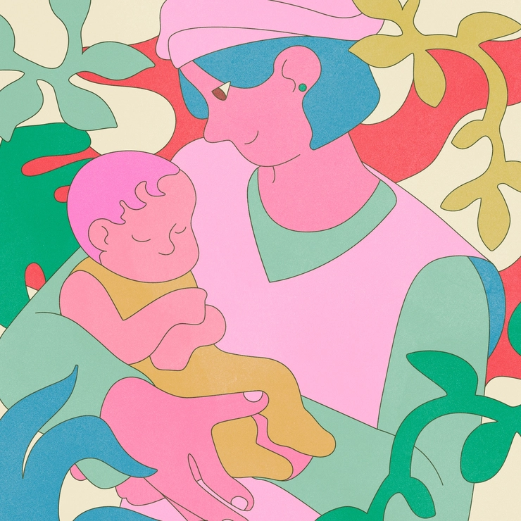 赤ちゃんと、産後ドゥーラのイラスト