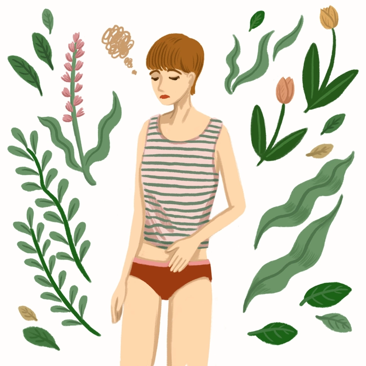 デリケートゾーンのニオイに悩む女性のイラスト