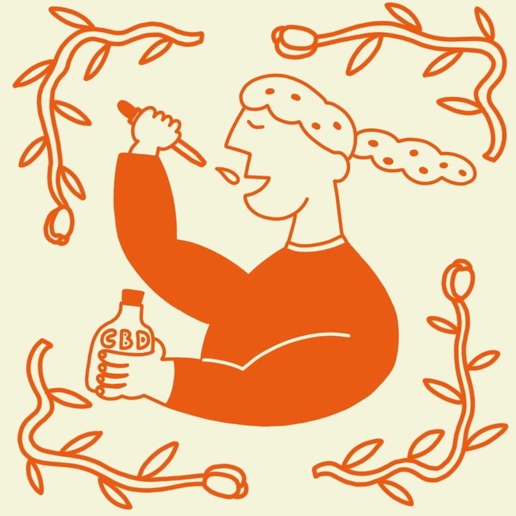 CBDオイルを舌下に垂らす女性イラスト