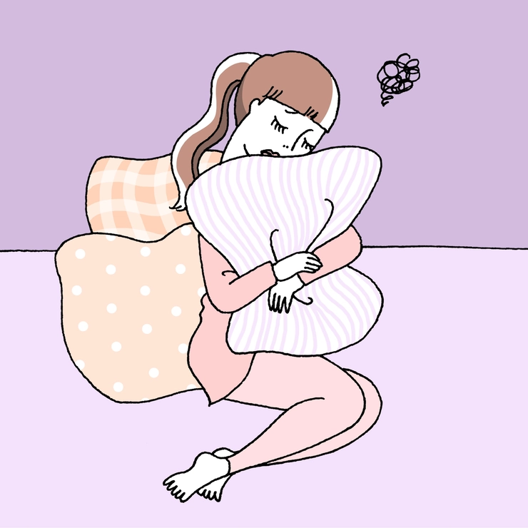 1人悩む女性のイラスト