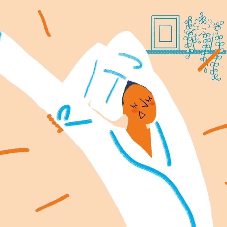 炭酸入浴剤のお風呂上りにリフレッシュする女性イラスト