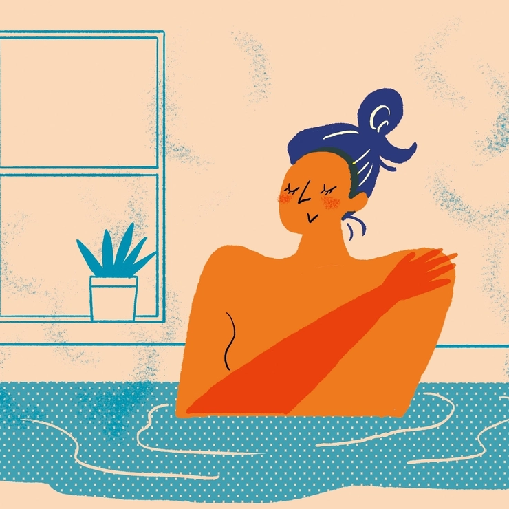 入浴剤で温まる女性イラスト